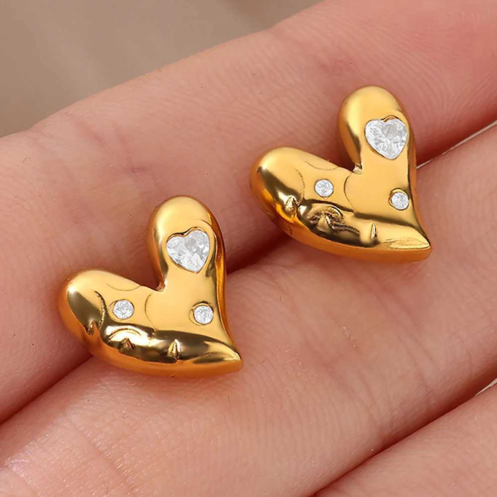 Heart Stud Earrings For Women Waterproof Gold Color Stainless Steel Earrings 2024 Trend Ear Jewelry Freeshiping Items Arrested Y250510