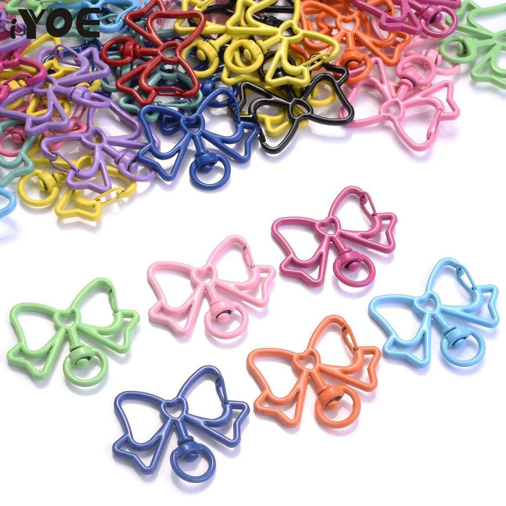 5Pcs 33X39mm Bowknot Shape Spring Lobster Metal Mix Keychain Clasps Hook For Diy Keyring Bag Doll Pendant Jewelry