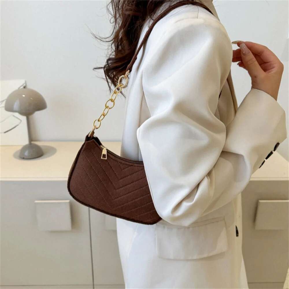 Mini Women Felt Fashion Solid Color Casual Handbags with Chain Shoulder Pouch Simple Light Weigh Underarm Bag
