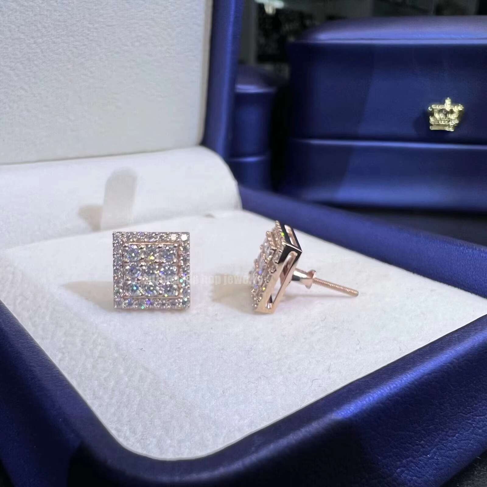 Deluxe Rose Gold Plated Screwback Moissanite Earrings 10mm Real 925 Silver Excellent Cut VVS Clarity Mossanite Stud Earrings