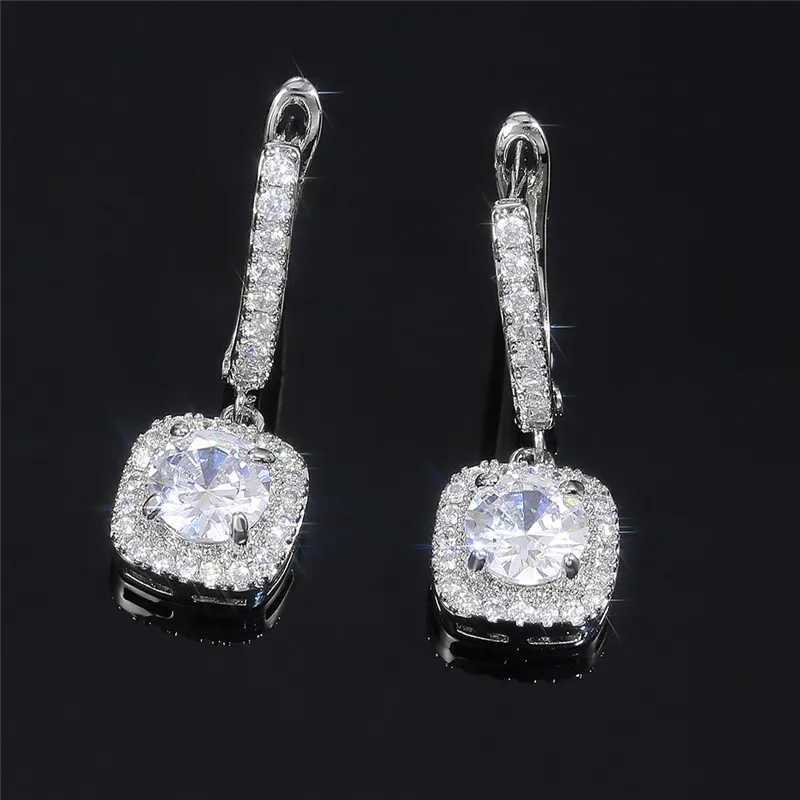 925 Sterling Silver Trendy Square Shape Drop Earrings Brilliant Bridal Engagement Wedding Jewelry Elegant Female Dangle Earring Y250510