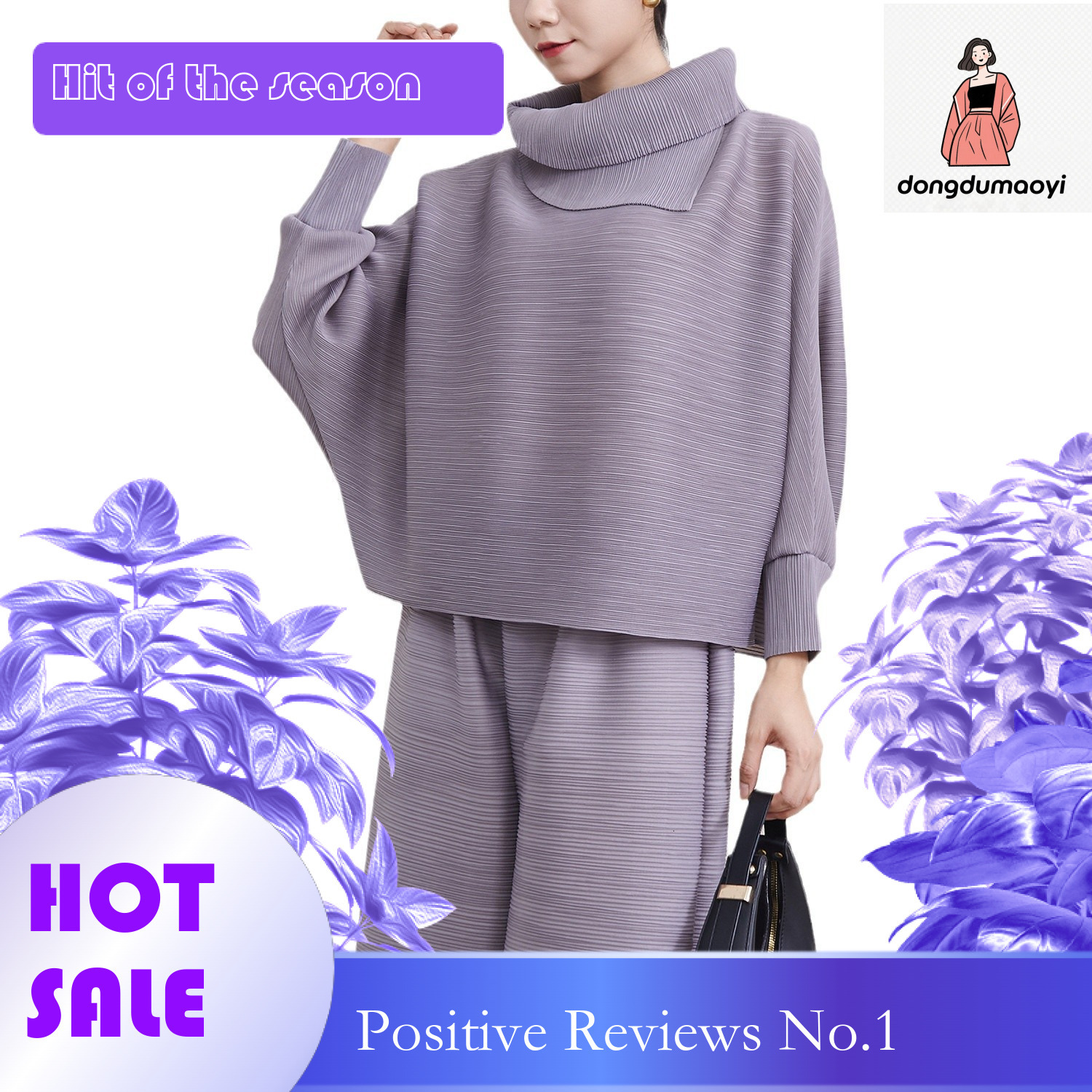 dongdumaoyi Counter Quality Scarf Collar Bat Sleeve Fashion Hoodie Small Shirt Spring and Autumn New Wrinkled Top