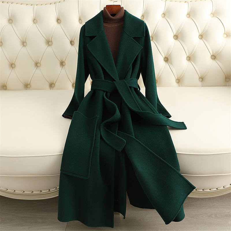 D3417 Winter new double-faced cashmere coat for women long high-end slim fit Hepburn style wool coat