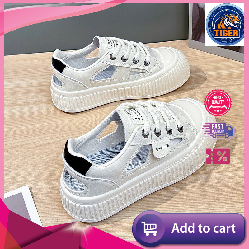 Ddmytiger Summer New Korean Ins Breathable White For Women Hollow Out Casual Board Shoes Thick Bottom Versatile Sponge Cake S M Outdoor Shoes