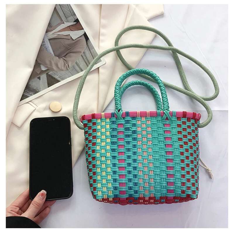 Colorful Woven Hand Bags For Women Summer Beach Shoulder Brand Cute Purses And Handbag Designer Crossbody Bag