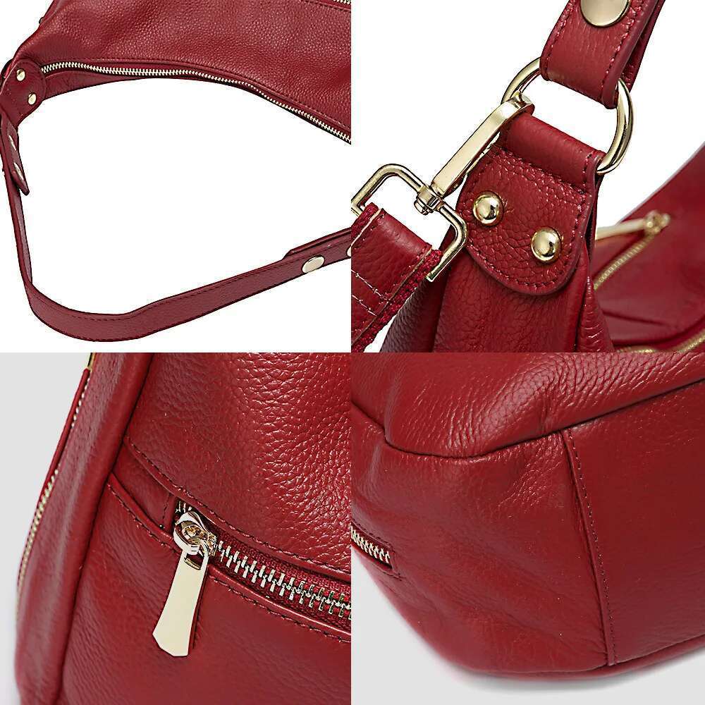 Zency Shoulder Bag For Women 100% Genuine Leather Tote Handbag Large Capacity Hobos Fashion Lady Crossbody Purse Black Red
