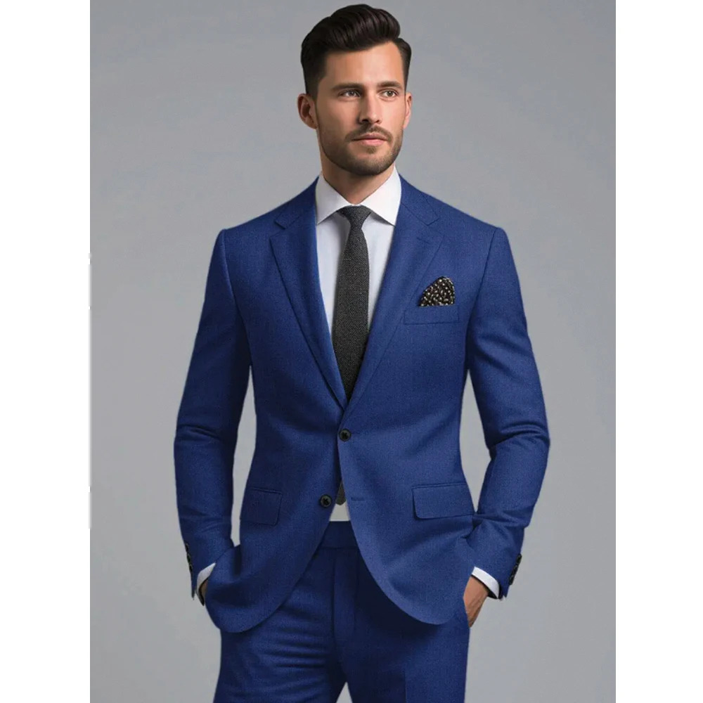Royal Blue Notch Lapel Men Suits Fashion Business Casual Wedding Tuxedo Two Piece BlazerPants Formal Office Suit Slim 250506