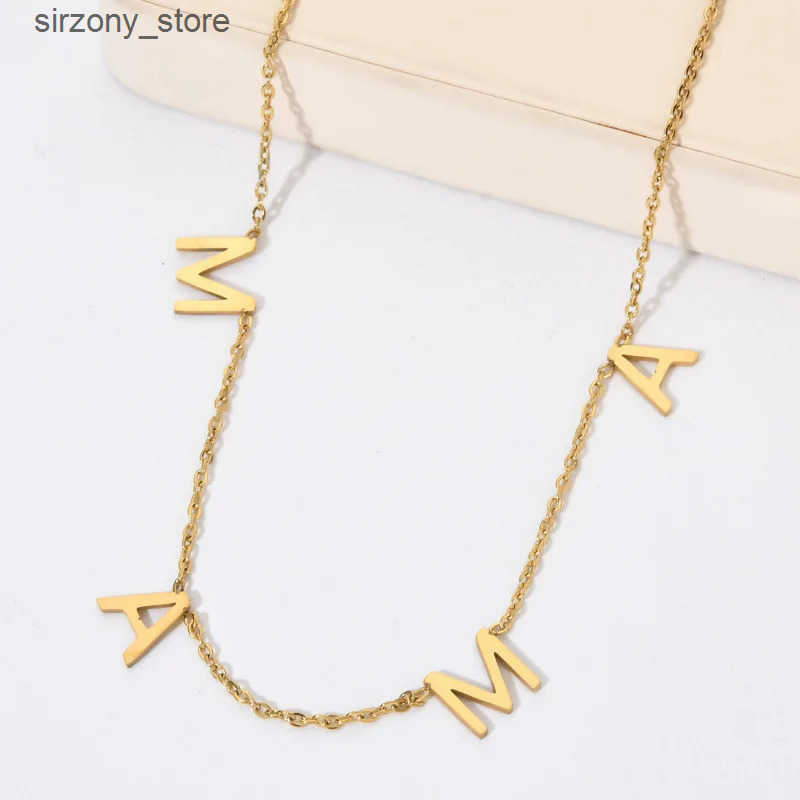 GD Wholesale Elegant Gift Tarnish Free Jewelry mother day 18k Gold Plated Stainless Steel initial Mama Chain Necklace Choker z25051316KZ
