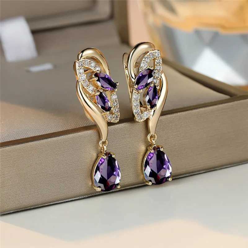 Cute Female Green Zircon Stone Earrings Luxury Gold Color Wedding Jewelry For Women Y250510