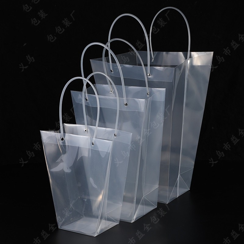 Straight PP plastic Transparent shopping Women's Day flower tote Packaging T-shaped bag