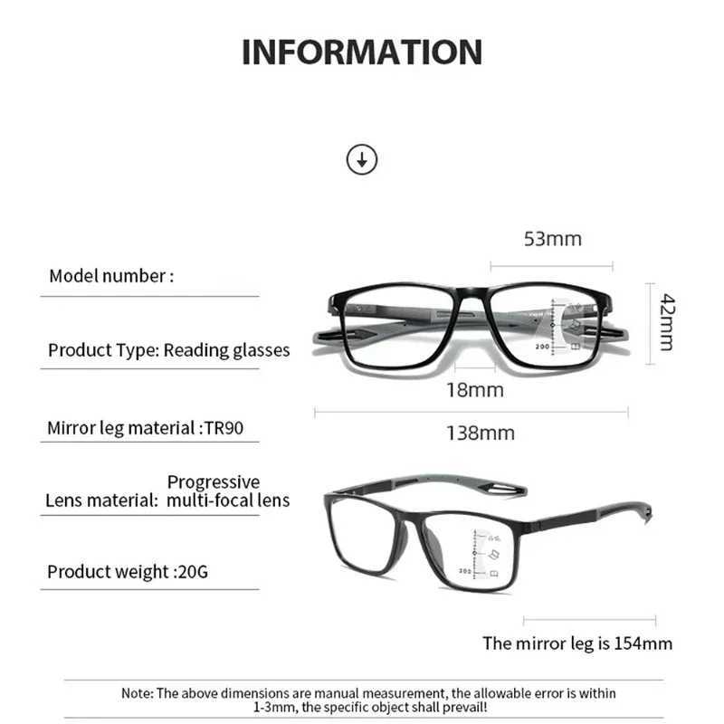 TR90 Anti-blue Light Multifocal Reading Glasses Men Women Progressive Near Far Eyewear Ultralight Sports Farsight Eyeglasses W250513