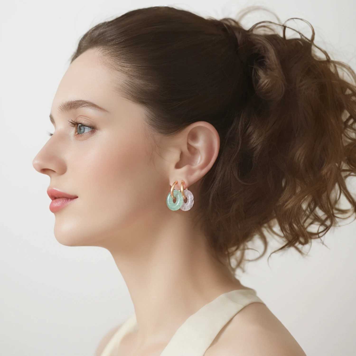 UHBINYCA Natural Agate Stone Charms Hoop Earrings for Women Girls Stainless Steel Waterproof High-quality Daily Jewelry Y250510