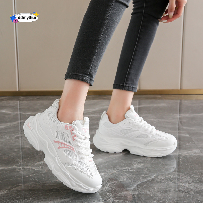 New white summer breathable mesh women's lightweight sports and leisure for middle school students soft sole running shoes ddmythur