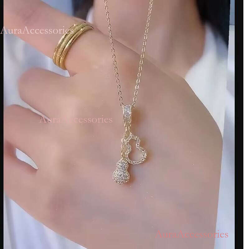 Fashion Stainless Chain Pendant Full Dia Zircon Titanium Steel Jewelry Gourd Necklace