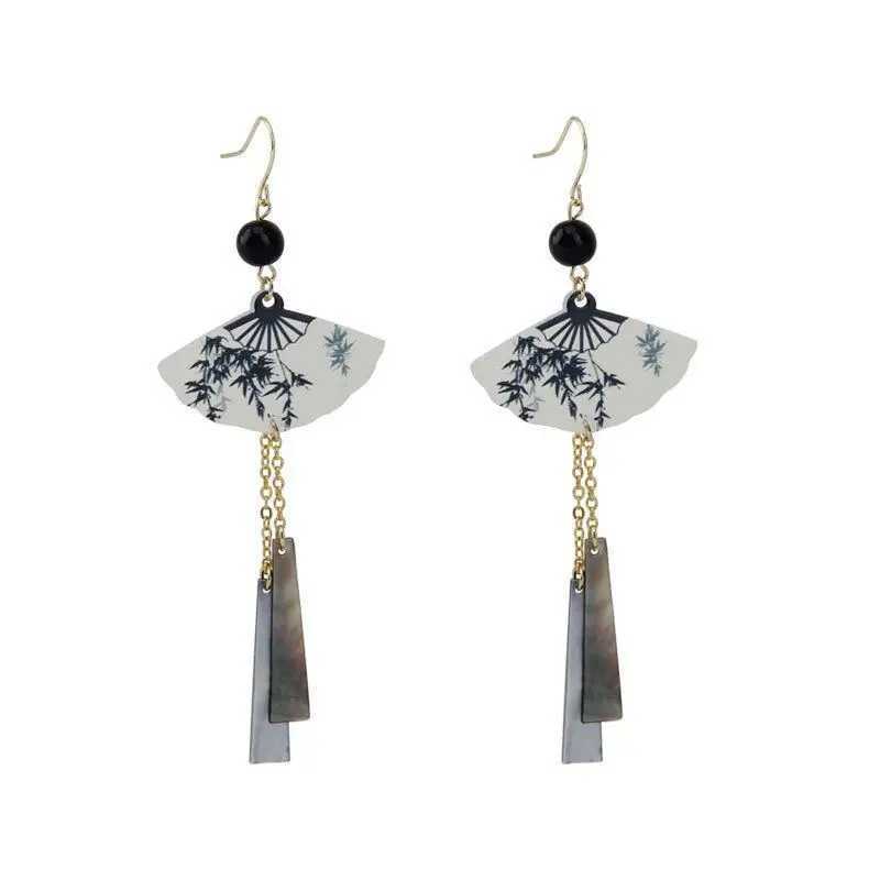 Steel Fun Jewelry New Chinese Style Fan Shell Pendant On Tassel Dangle National Style Earrings for Women Jewelry Gift 2024 Y250510