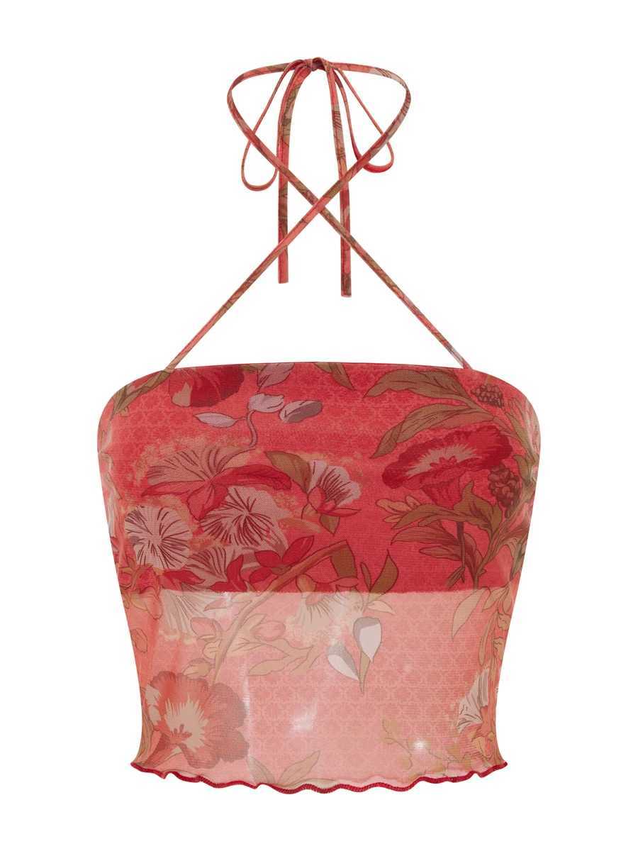 Women Y2k Tube Tops Halter Sleeveless Floral Print Backless Aesthetic Slim Crop Tank Top Cami Streetwear M250513