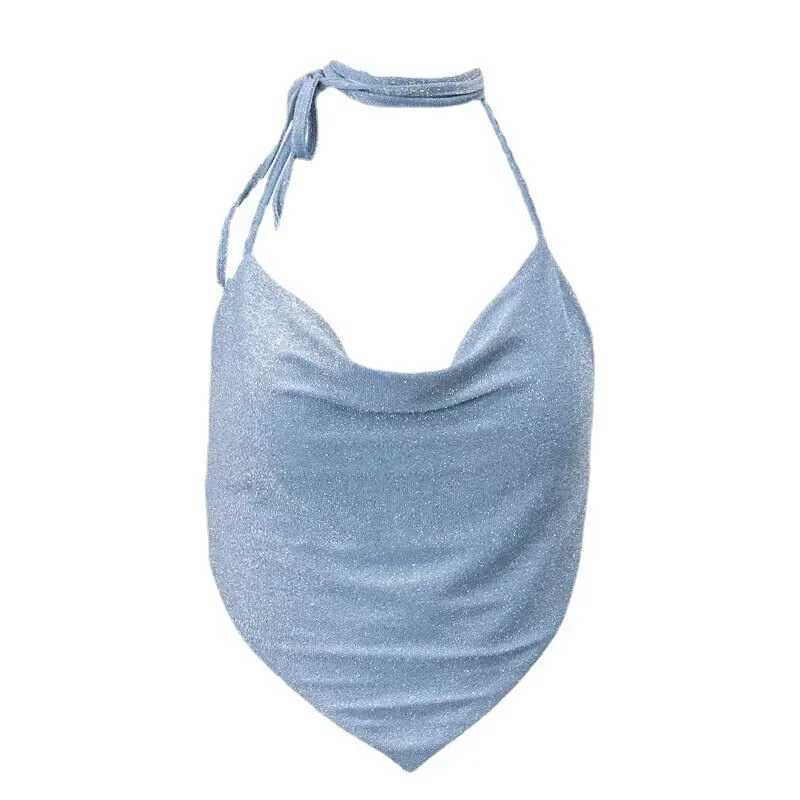 Y2K Shiny Backless Tank Top Sexy Deep V Neck Strappy Halter Cropped Top Irregular Shape Tight Slim Fit Womens Camisole2473# M250513