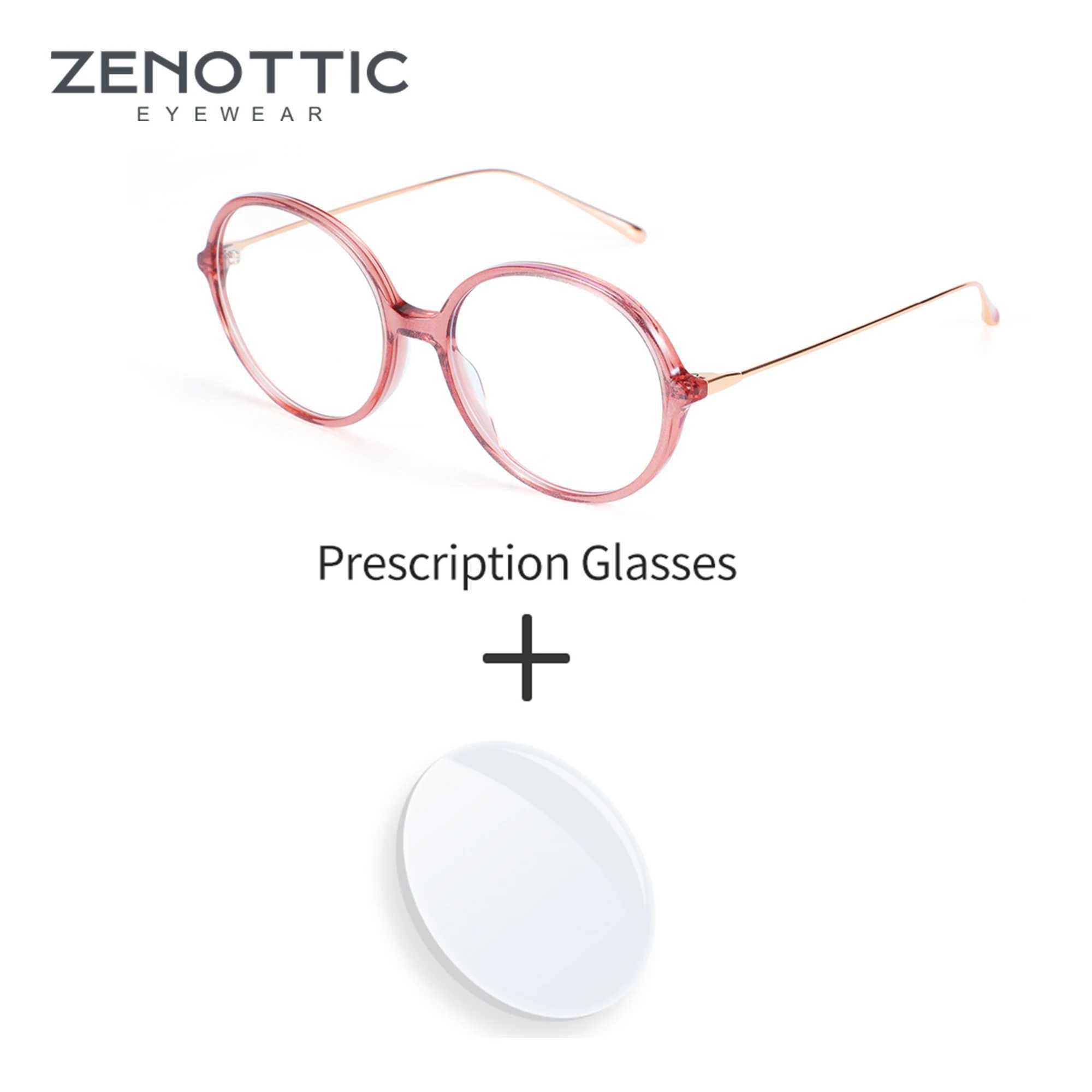 ZENOTTIC Acetate Prescription Ultra Lightweight Glasses Progressive Optical Eyeglasses for Women Round Anti Blue Light Eyewear W250513