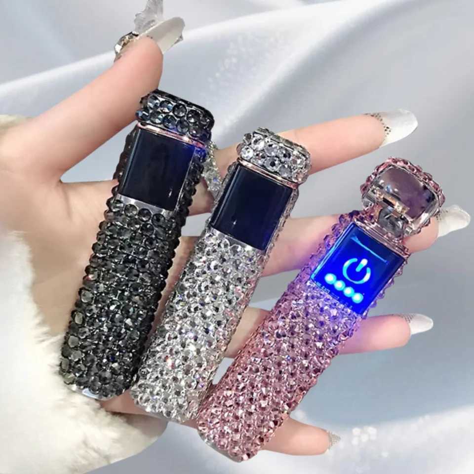 Rhinestone Lighter Touch Screen Usb Lighter Electric Arc Cigarette Lighter Delicate Ladies Lighter Beautiful Smoking Gadget Gift Y250513