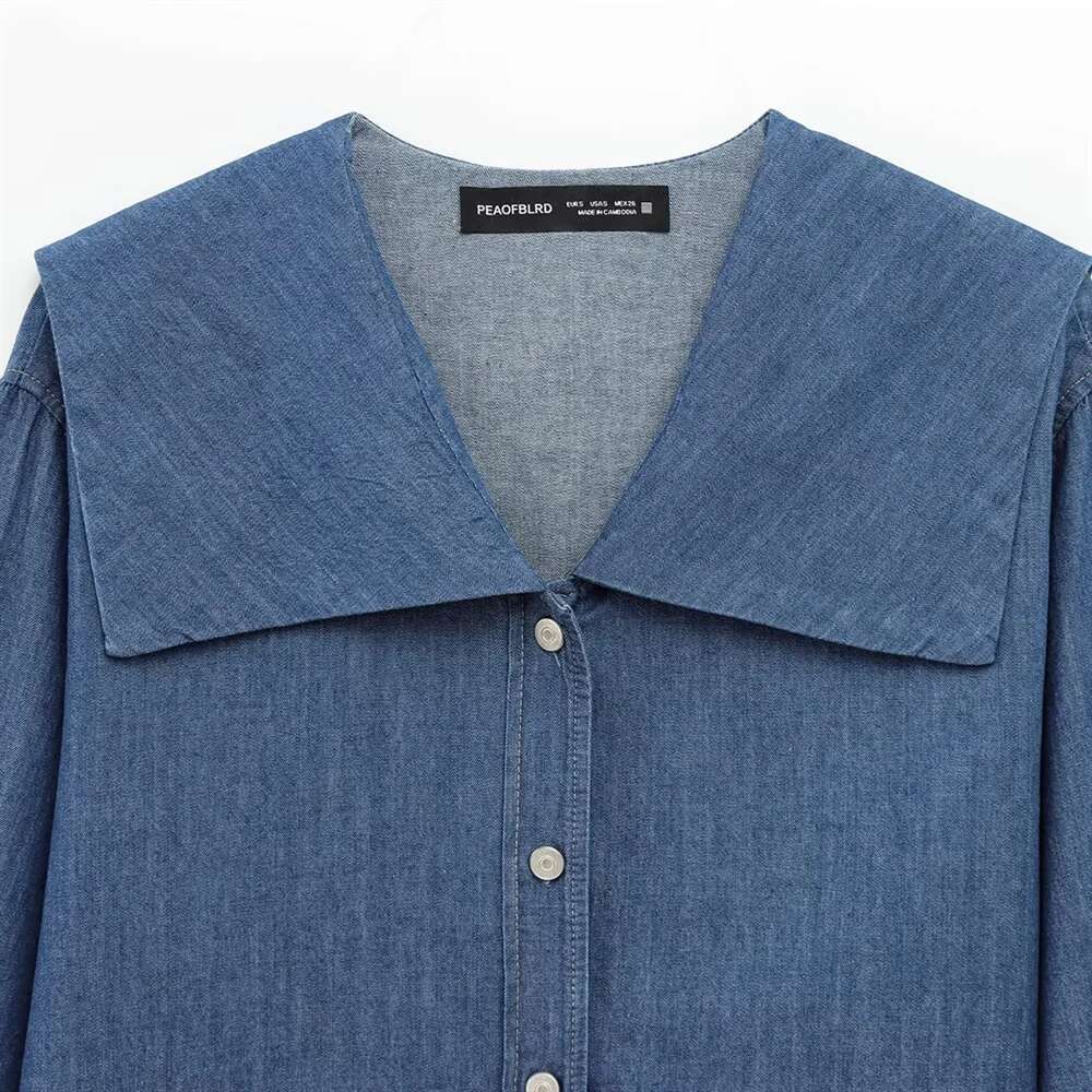 2025 RZRA Spring New Women's Fashion Casual Retro Style Cowboy Effect Flat Collar Long Sleeve Single breasted Shirt