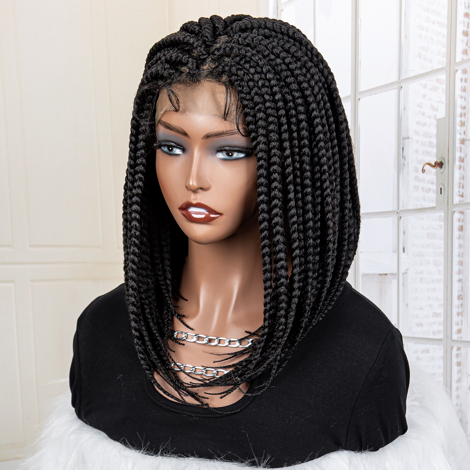 14 Inch Knotless Box Twist Braided Wigs Full Lace Braided Lace Wig for Women Natural Lace Front Braided Wigs with Baby Hair