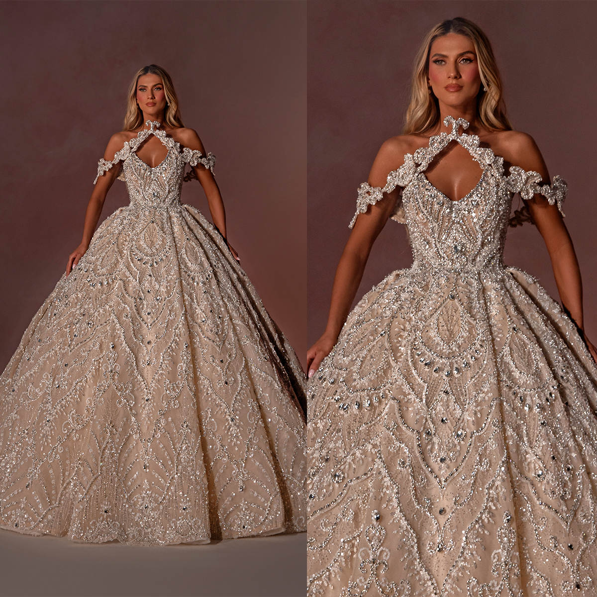 Gorgeous Wedding Dress For Women Off Shoulder Sleeveless Bridal Gown Crystal Sequins Sweep Train Dresses Custom Made vestidos de novia