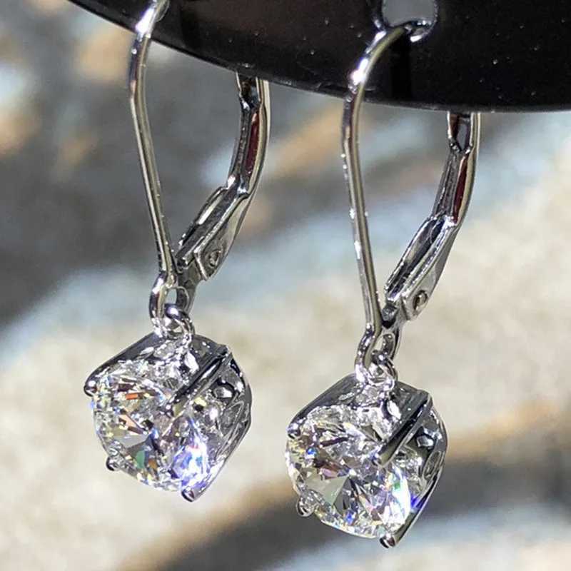 925 Sterling Silver Dangle Earrings for Women Round Cubic Zirconia Pendant Elegant Female Accessories Gift Fashion Jewelry Y250510