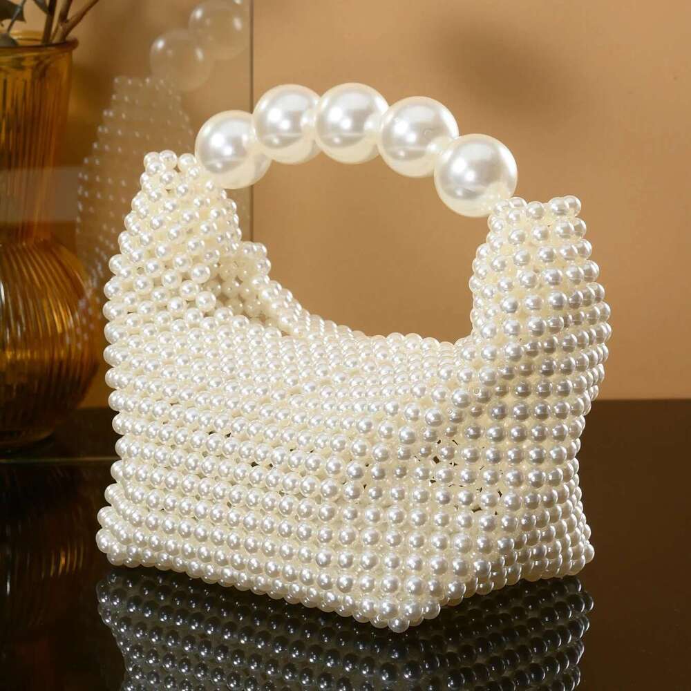 European And American Style New Beaded Summer Women's Pearl Hand Woven Wrist Bag Fashion Temperament Handbag