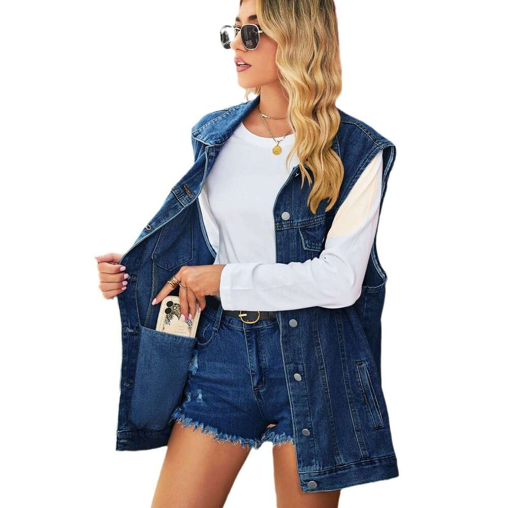 European American retro denim vest jacket loose casual women's trend 2025 new style chic and elegant clothing