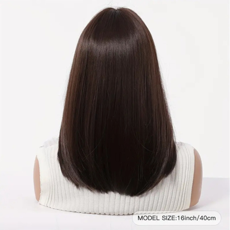 Elegant Female Stylish False Headwear Sleek Black Wigs With Layers & Side Swept Tresses