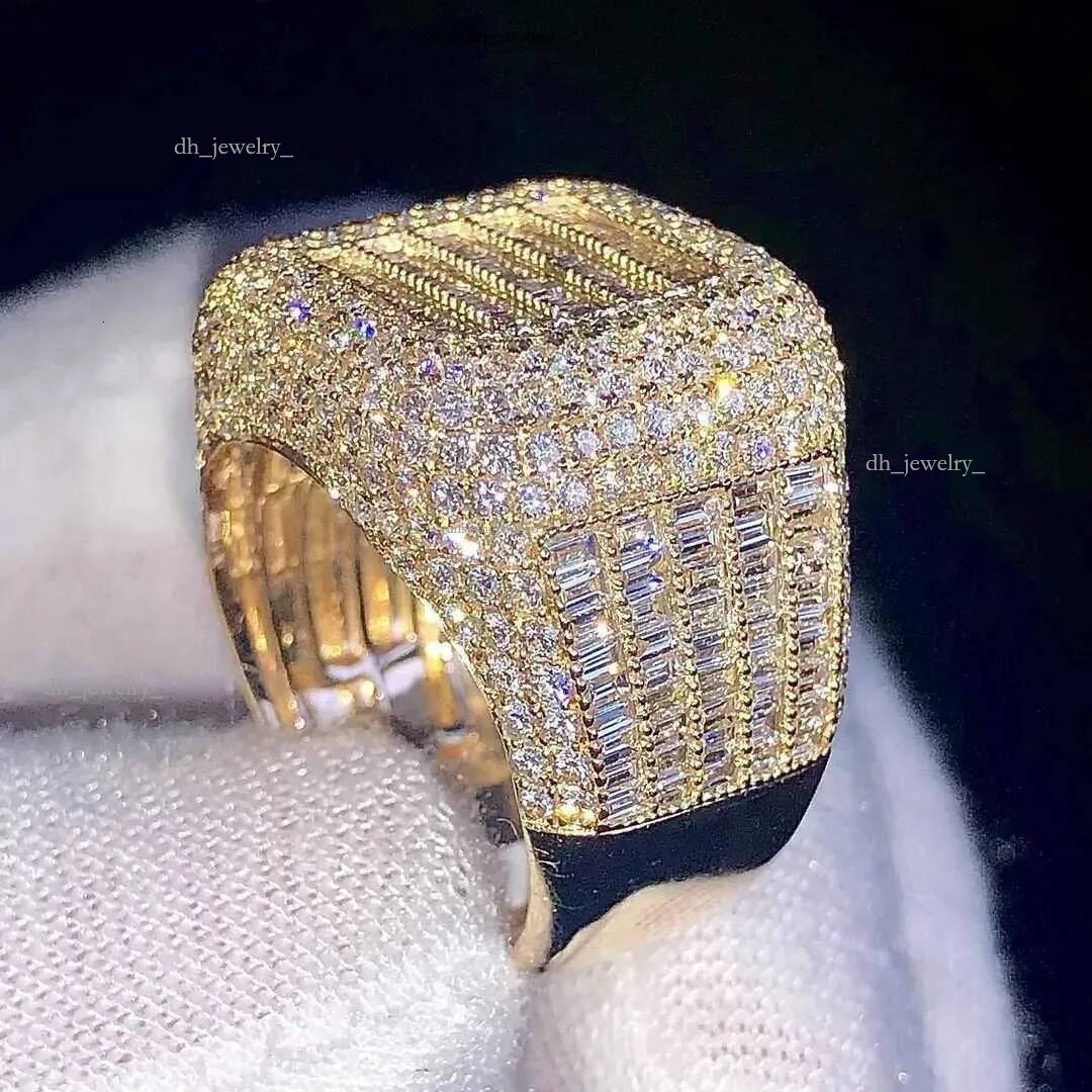 AAA Gems Mens Iced Out Baguette Dia Engagement Sier VVS Moissanite Champion Custom Hip Hop Ring