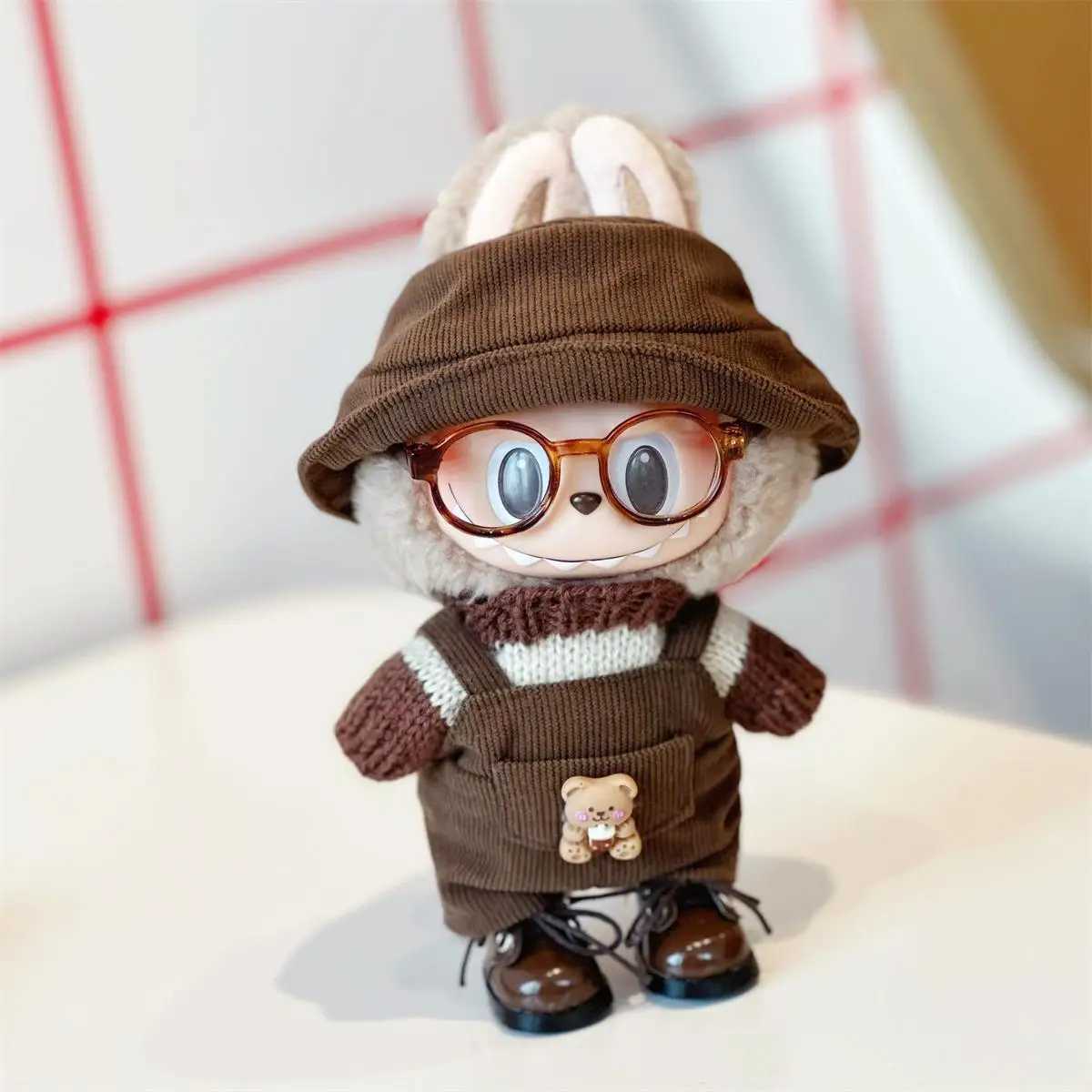 17cm doll clothes Labubu doll clothes casual versatile sweater fisherman hat overalls changing clothesT250513
