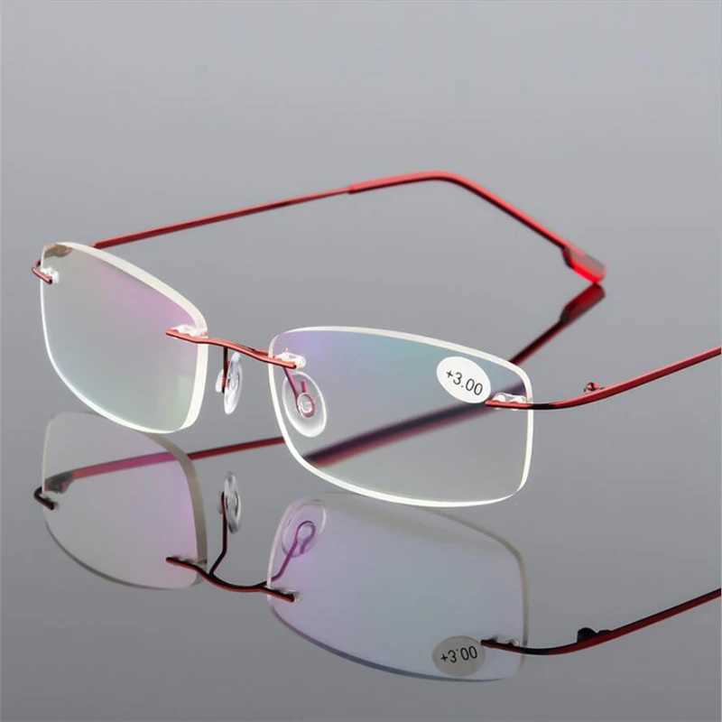 Unisex Titanium Alloy Rimless Reading glasses Women High Definition Anti Fatigue Ultralight Frameless Presbyopia Eyewear A859 W250513