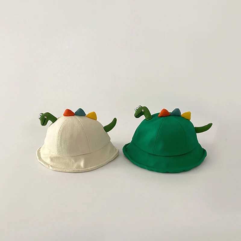 Cute Dinosaur Baby Bucket Hat Cartoon Kids Fisherman Cap 1-4year Boys Girls Solid Cotton Outdoor Sun Visors Children Basin Caps R250512