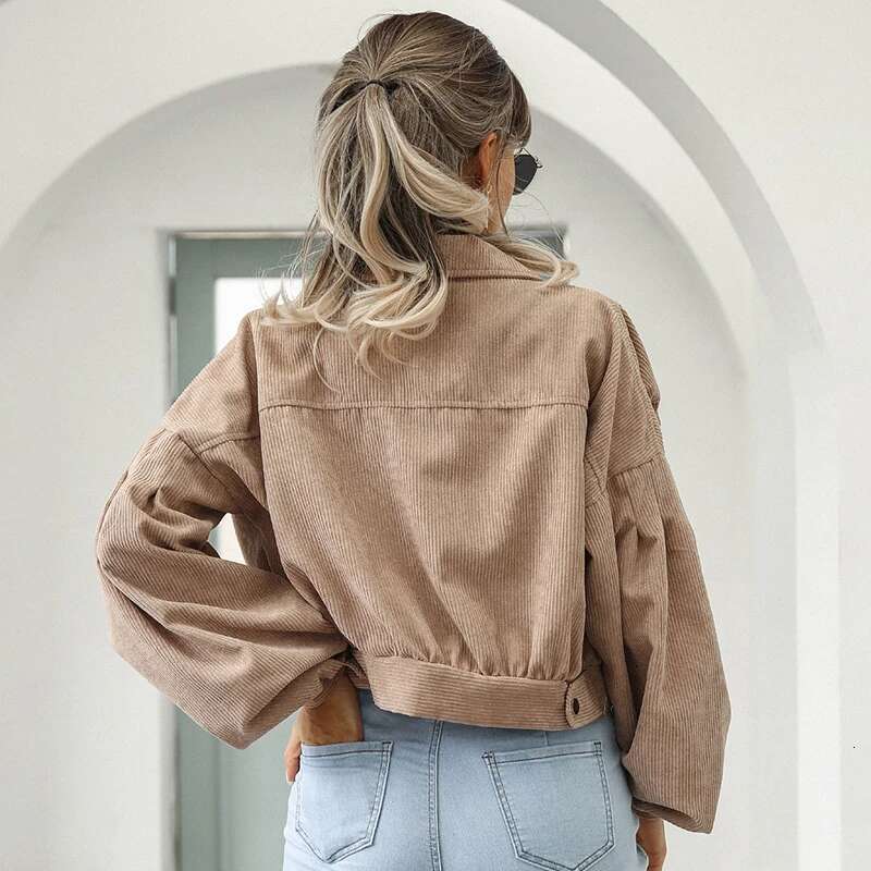 Autumn Cropped Corduroy Jackets Overcoat Single Breasted Lantern Sleeve Coats Fashion Vintage Winter Women Jacket 18047