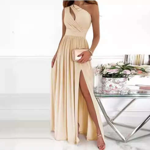 Women Clothes Dress New Women S Wear Oblique Shoulder Hollow Out Style Commuter Gradient Color High Split Long Dress KQ