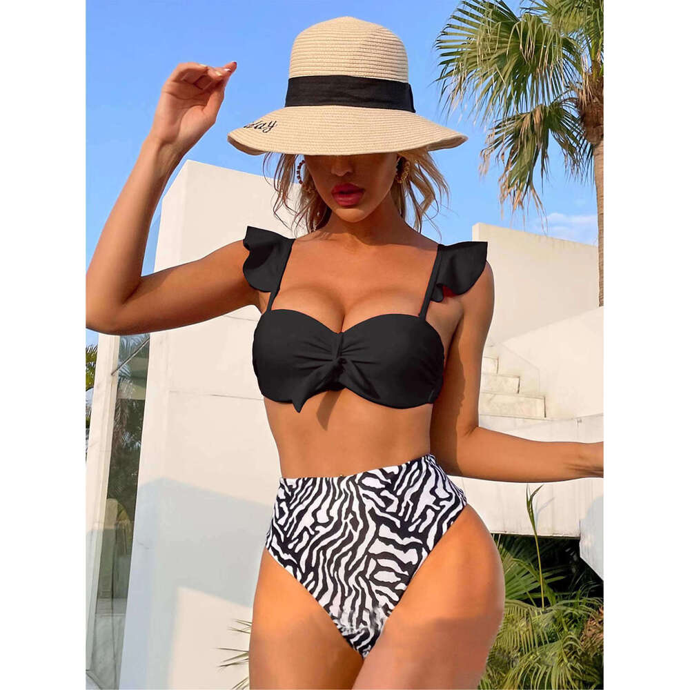European American bikini women's Bikini printed high waisted swimsuit 2025 new style chic and elegant clothing