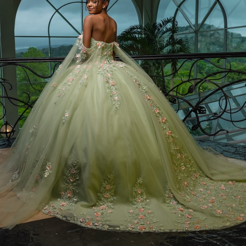 Sage Green Shiny Quinceanera Dresses Off Shoulder Ball Gown Sweet 16 Dress Beading Applique Flower Tull Birthday Party Vestidos 15 Anos
