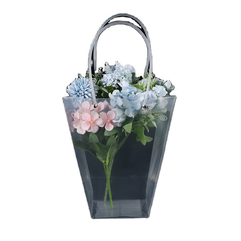 Straight PP plastic Transparent shopping Women's Day flower tote Packaging T-shaped bag