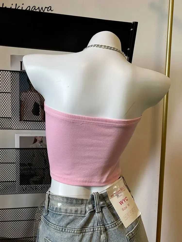 Crop Tops Fashion Summer Tanks Women Clothing Sweet Pink Letter Backless Tunic Shirt Harajuku Chain Sexy Y2k Vest Womens Clothing M250513