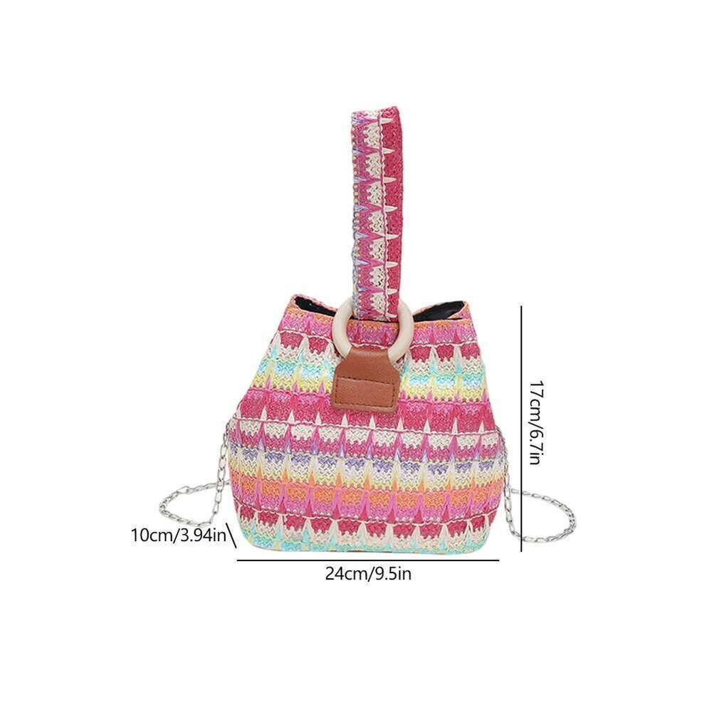 Colorful Straw Fashion Hand-Woven Mini Bucket Women Chain Sling Purses Female Crossbody Summer Tote Hobo Bag