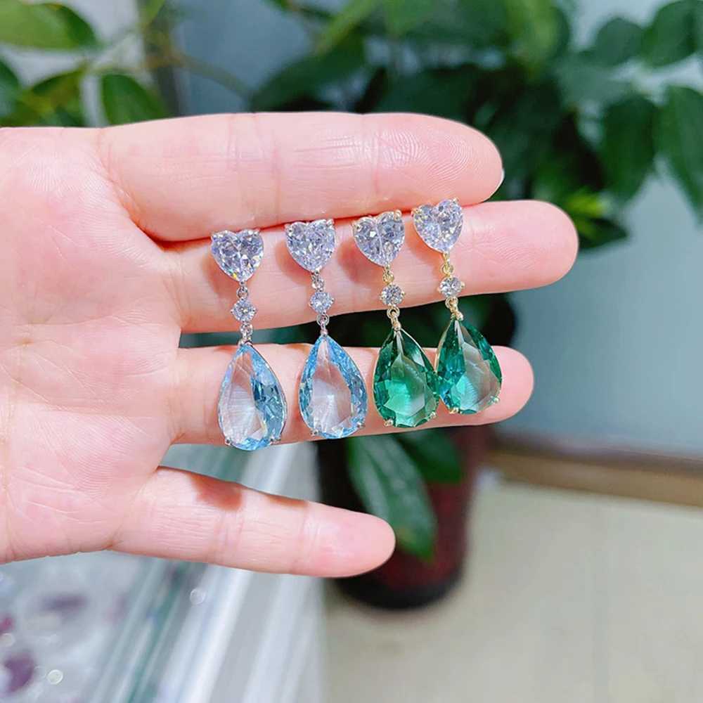 Huitan Blue/Green Pear Cubic Zirconia Drop Earrings Luxury Colorful CZ Earrings Women for Wedding Party 2022 New Trendy Jewelry Y250510