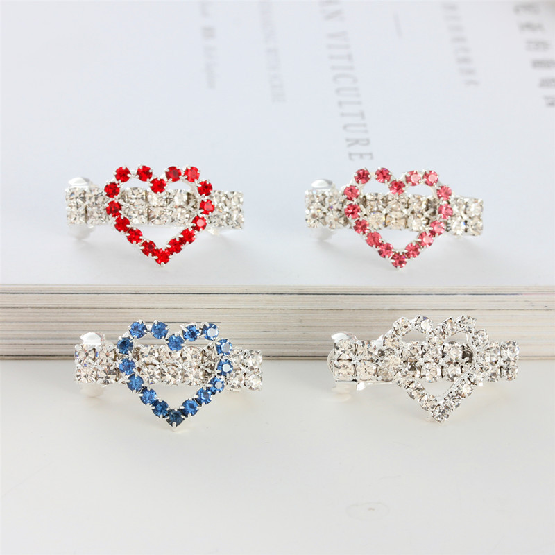 4 Pieces Dog Luxury Hair Clips Pet Crystal Rhinestone Barrette Clips for Dog Puppy Heart Shape Pet Grooming Hair Accessories for Pet Girl S F32