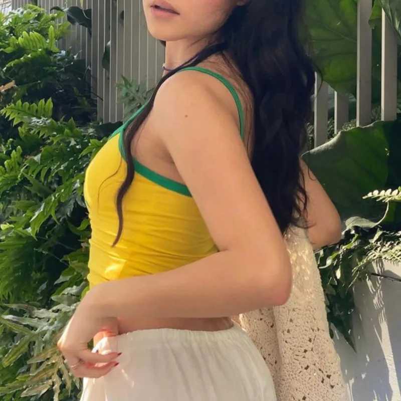 Y2k Aesthetic Brasil Graphics Yellow Camisole Vintage Gothic Clothes Punk Grunge Women Corset Tank Top Baby Tee Crop Top E-girls M250513