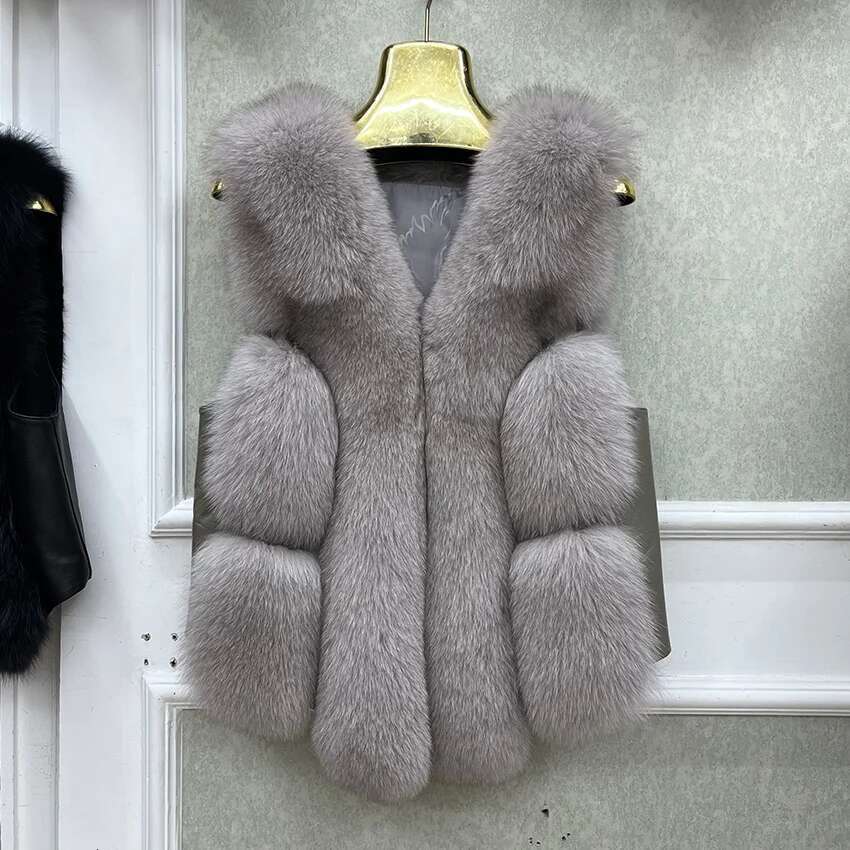 2024 New Autumn Winter Warm Women's Coat Natural Real Fox Fur Vest Thick Mid Length Waistcoat Female Jacket Streetwear