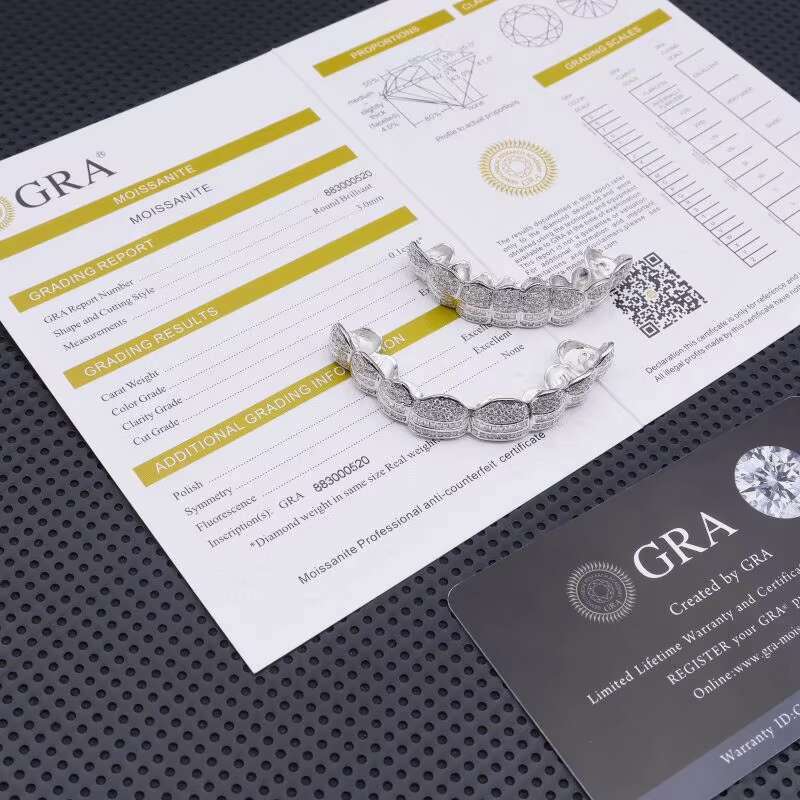 Moissanite Grillz Custom Hip Hop Jewelry 18K Gold Plated Teeth Invisible with Princess Cut 925 Silver VVS Mossanite Jewelry