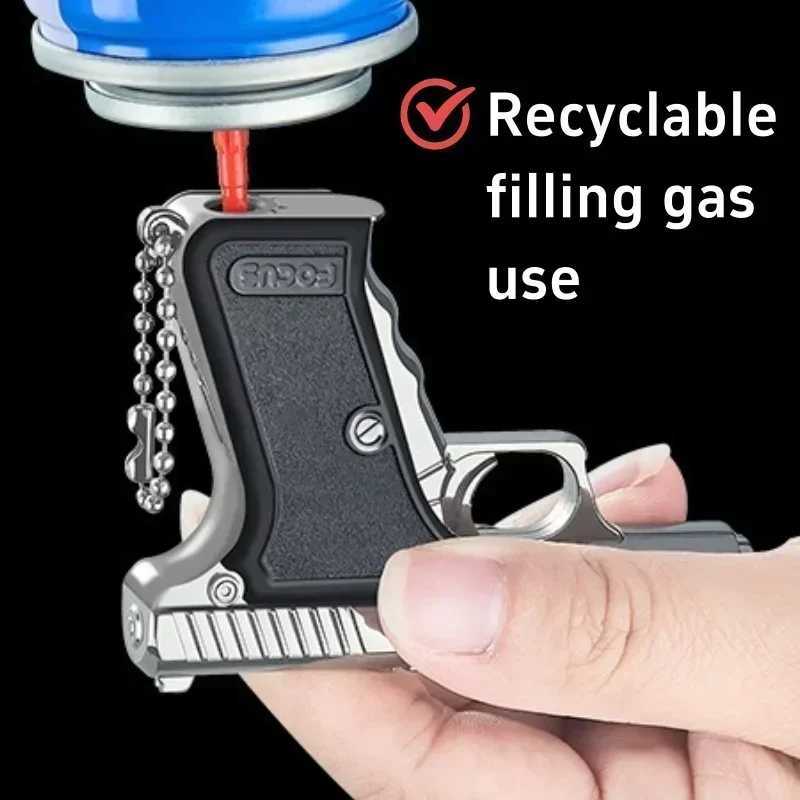 Mini Pistal Lighter with Keychain Windproof Jet Flame Cool Lighter Refillable Butane Gas Gun Lighters Smoking Accessories Y250513