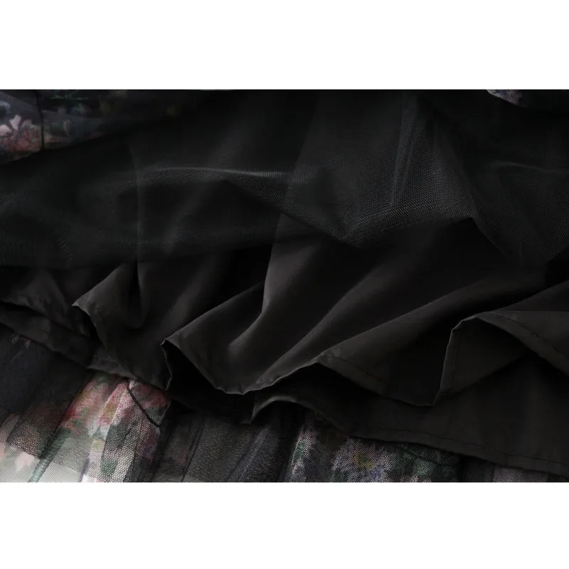 Korean Fashion Floral Long Skirts Women Spring Summer Elegant Prairie Chic Midi Skirt High Waisted ALine Tulle Tutu 250513