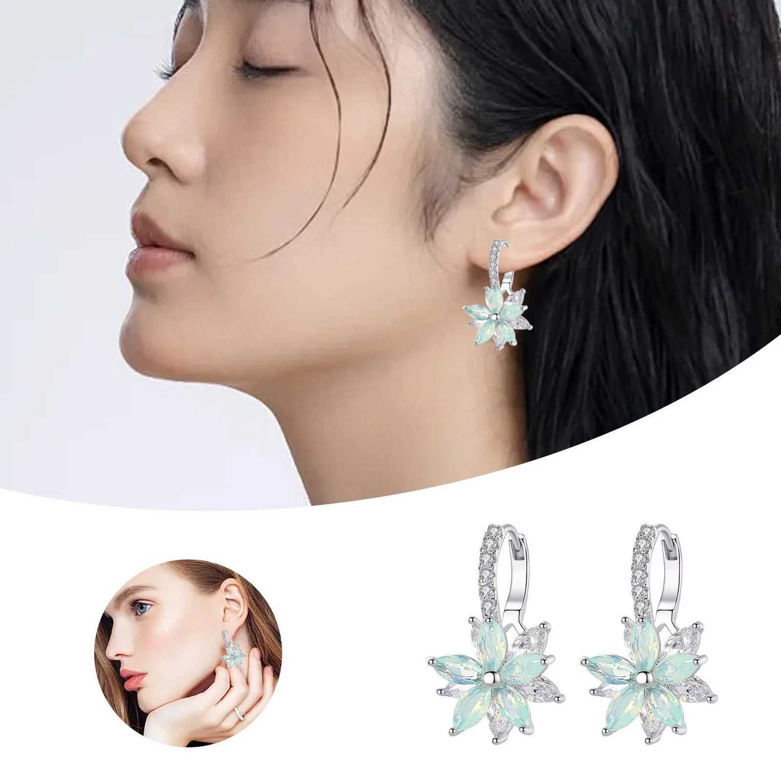 2024 New Earrings Mint Green Inset Zircon Flower Jewelry High Grade Sense Light Luxury Studs Temperament Sweet Crystal Earring Y250510