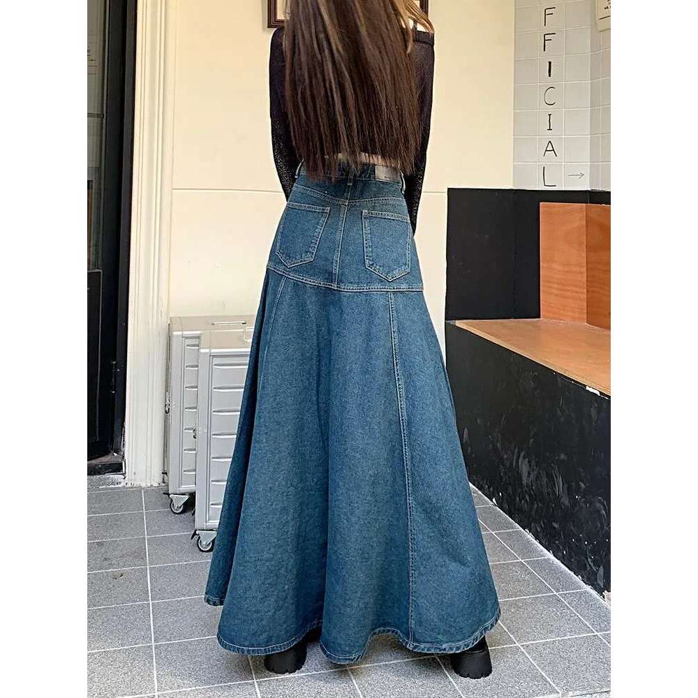 GUUZYUVIZ Long High Waist Versatile Fishtail Denim Skirt Woman